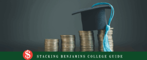 Stacks of coins growing taller left to right with a graduation cap on top: visual for the Planning for College guide