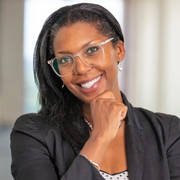 Smiling woman wearing glasses