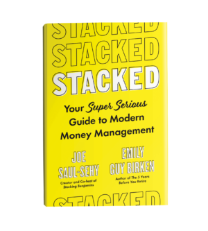 Yellow book cover with the title STACKED by Joe Saul-Sehy and Emily Guy Birken